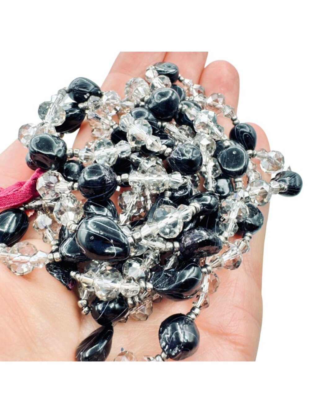 Crystal and Black Lampwork Bead Necklace 60" Long Opera Length by Sukhmani 80g - Picture 2 of 16